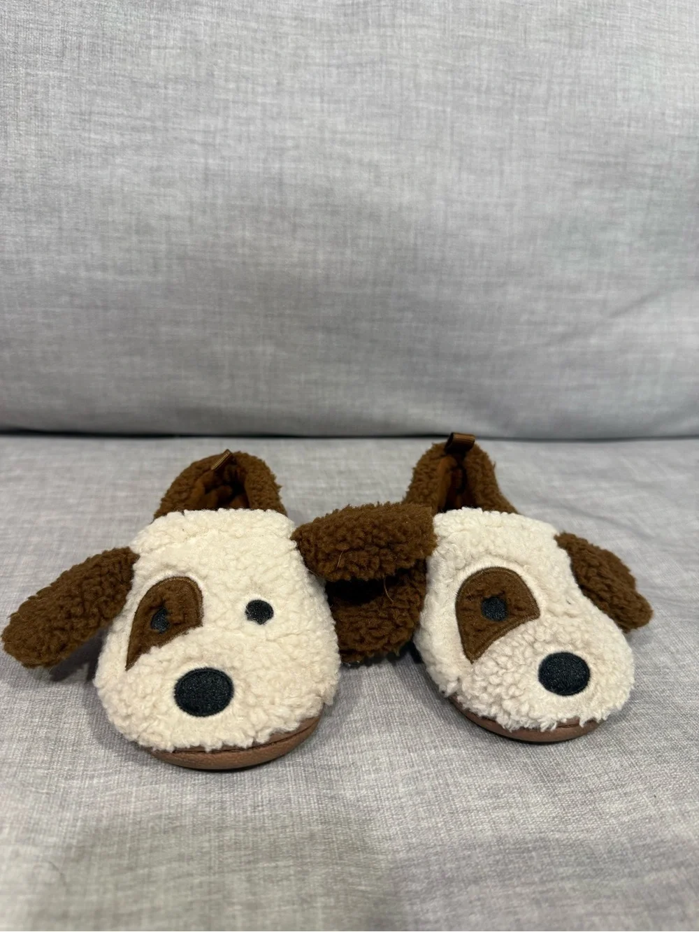 wonder nation Brown and Cream Plush Puppy Slipper Flats